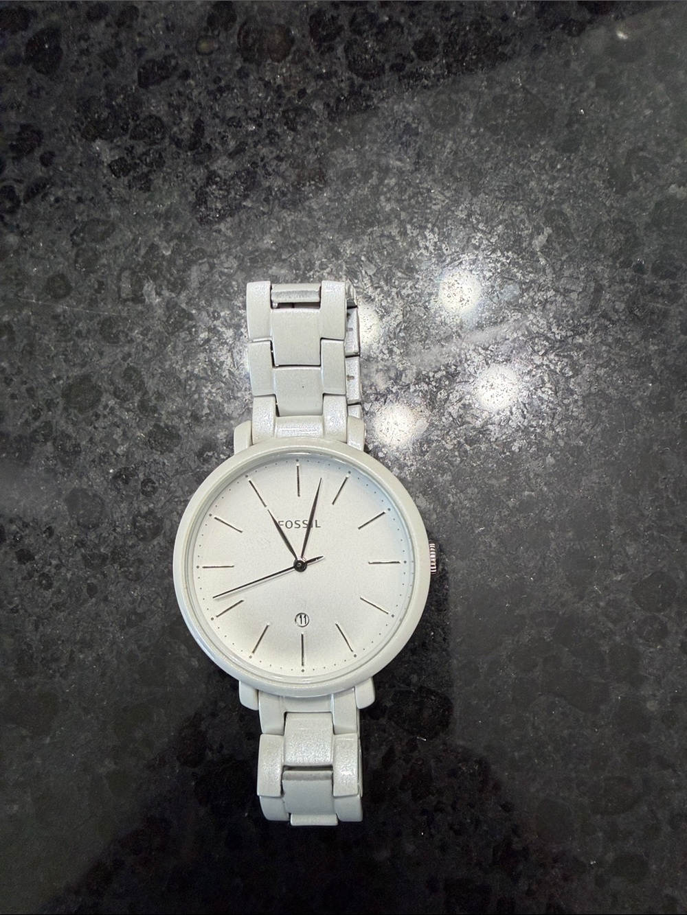 Fossil White Ceramic Link Watch with Minimal Dial